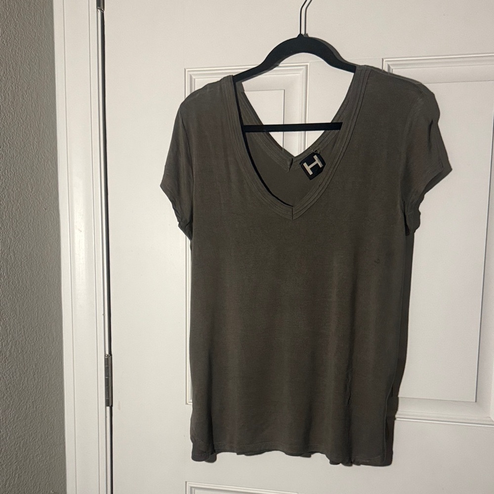 H by Bordeaux Olive Green V-Neck Women's Top